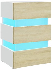 Fehér szerelt fa LED-es éjjeliszekrény 45 x 35 x 67 cm