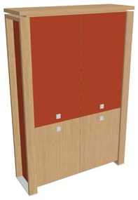 Verno+ S magas szekrény 140 x 46 x 210 cm, kombinált ajtó, világos tölgy / narancs