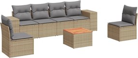vidaXL 7 részes bézs polyrattan kerti ülőgarnitúra párnákkal