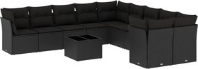 vidaXL 11 részes fekete polyrattan kerti ülőgarnitúra párnákkal