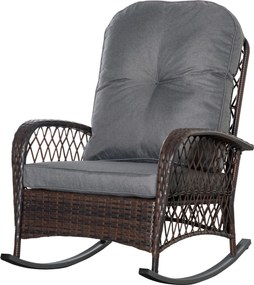 Outsunny Polyrattan Ringató Szék Pihentető Karosszék Kert Szék Párnákkal Lounge Bútor Barna 75 x 98 x 91 cm | Aosom