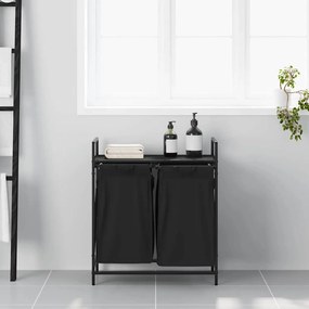 fekete tölgyfa mosodai kosár 2 rekeszes polccal