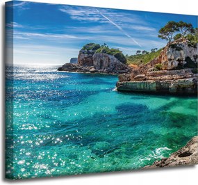 Vászonkép Tájkép Sziklák Víz Fák Nap 50x40 cm