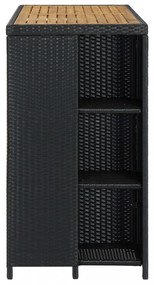 fekete polyrattan bárasztal tárolópolccal 120 x 60 x 110 cm