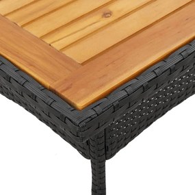 fekete polyrattan kerti asztal akácfa lappal 80 x 80 x 75 cm