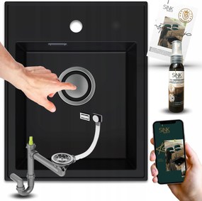 Mosogató Egymedencés Gránit Fekete Szifon Klikk Csaptelep Impregnáló