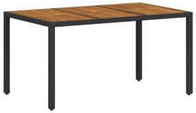 7 Darabos Kerti Étkezőszett Fekete Poly Rattan Akácia, Összecsukható Kerti Székek Párnákkal 2 db Fekete Poly Rattan