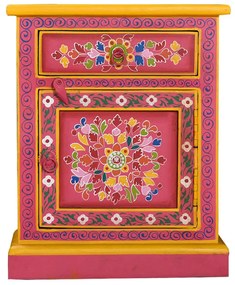 rózsaszín, kézzel festett, tömör mangófa éjjeliszekrény