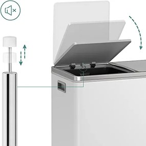 SONGMICS dupla szemetes, fém szelektív hulladékgyűjtő 15 szemeteszsákkal, 2 × 30 L, fehér–szürke