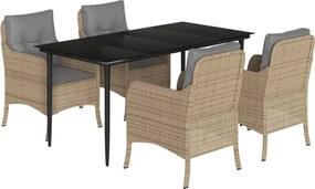 vidaXL 5 részes bézs polyrattan kerti étkezőgarnitúra párnákkal