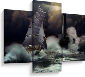 Kép - Viharos hullámokon áthajózó hajó (90x60 cm)