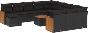 vidaXL 13 részes fekete polyrattan kerti ülőgarnitúra párnákkal