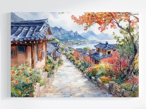 Canvas Hanok Hagyományos Vászonkép Korea Hegyek Ősz Öböl 60x40