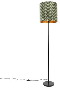 Állólámpa fekete lámpabúrával páva mintával arany belsővel 40 cm - Simplo