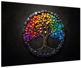 Kép – Fa színes szívekkel (90x60 cm)