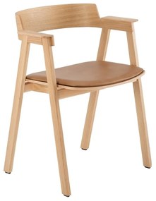 Barna-natúr színű bőr karfás étkezőszék Flip – Gazzda