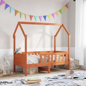 viaszbarna tömör fenyőfa házikó gyerekágykeret 70 x 140 cm