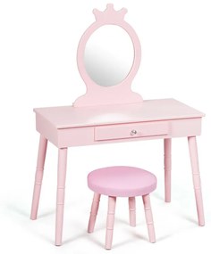 Gyerek fésülködőasztal székkel, levehető tükörrel rózsaszín színben