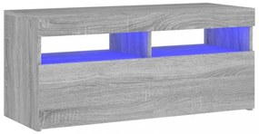 szürke sonoma színű TV-szekrény LED-világítással 90x35x40 cm