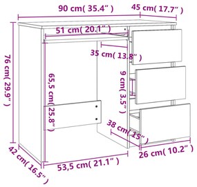 fehér magasfényű szerelt fa íróasztal 90 x 45 x 76 cm