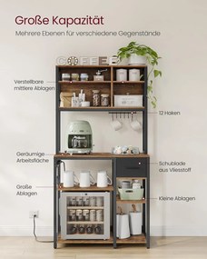 Konyhai polc konnektorokkal, állópolc, 40 × 80 × 180,4 cm, vintage barna–fekete színben