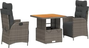 vidaXL 3 részes szürke polyrattan kerti étkezőgarnitúra párnával