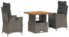 vidaXL 3 részes szürke polyrattan kerti étkezőgarnitúra párnával