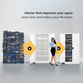 Fém iratszekrény JAN, 900 x 1850 x 400 mm, fehér