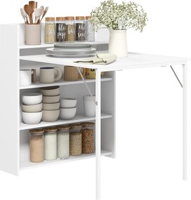 HOMCOM Összecsukható Étkezőasztal 3 Személyre 4-Szintes Polcokkal, Modern Összecsukható Étkezőasztal Kisebb Terekhez, Konyhához, 80 x 90 x 93 cm, Fehé