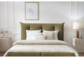 Sötétzöld kárpitozott franciaágy tárolóhellyel, ágyráccsal 160x200 cm Clothilde – Bobochic Paris