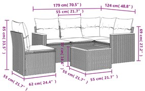 6 részes fekete polyrattan kerti ülőgarnitúra párnákkal