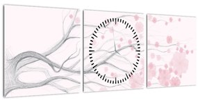 Kép - rózsaszín virágok (órával) (90x30 cm)