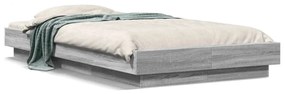 szürke sonoma színű szerelt fa ágykeret LED-del 75x190 cm