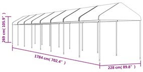 fehér polietilén pavilon tetővel 17,84 x 2,28 x 2,69 m