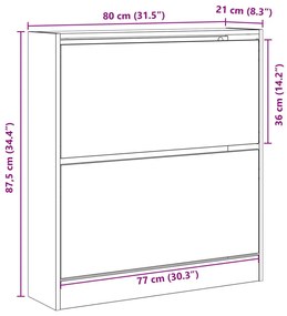 vidaXL Cipőtartó Flip Fiókkal Régi Fa 80x21x87,5 cm