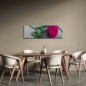Kép - Rózsaszín rózsa zöld szárral (órával) (90x30 cm)