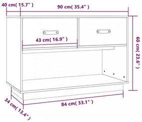 fekete tömör fenyőfa TV-szekrény 90x40x602 cm