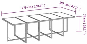 11 részes fekete polyrattan kerti étkezőgarnitúra párnákkal