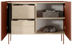 Desin 120 2D2SZ kétajtós fiókos komód polcokkal 120 2D2SZ - kerámia vörös / nagano-tölgy