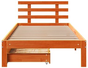 viaszbarna tömör fenyőfa ágykeret fiókokkal 75 x 190 cm