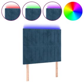sötétkék bársony LED-es fejtámla 90x5x118/128 cm