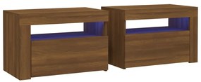 2 db barna tölgy színű éjjeliszekrény LED-ekkel 60x35x40 cm