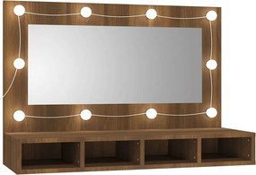vidaXL barna tölgy színű tükrös szekrény LED-ekkel 90 x 31,5 x 62 cm
