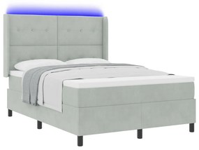 Boxspring Ágy Matrac + LED Fény Szürke 140x190 cm Bársony