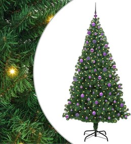 vidaXL Mű karácsonyfa 300 LED-del Zöld 210 cm PVC és Acél és Műanyag