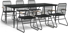 vidaXL 7 részes fekete PVC rattan kerti étkezőgarnitúra