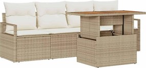vidaXL Kerti Kanapé Szett tárolóval 5 pcs Bézs Poli rattan