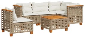 vidaXL 6 részes bézs polyrattan kerti ülőgarnitúra párnával