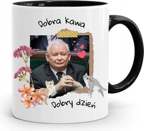 Bögre Fekete Vicces Pis Jaroslaw Kaczynski nyomott mintával