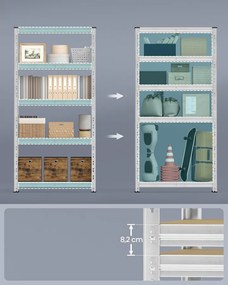 Nagy Teherbírású Tároló Polcok, 2 db-os, Garázs Polcrendszer, 40 x 90 x 180 cm, Ezüst